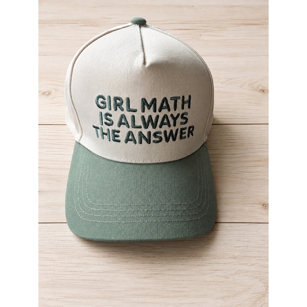 Zenana Girl Math Is Always The Answer Hat Cream Green Embroidered Snapback New